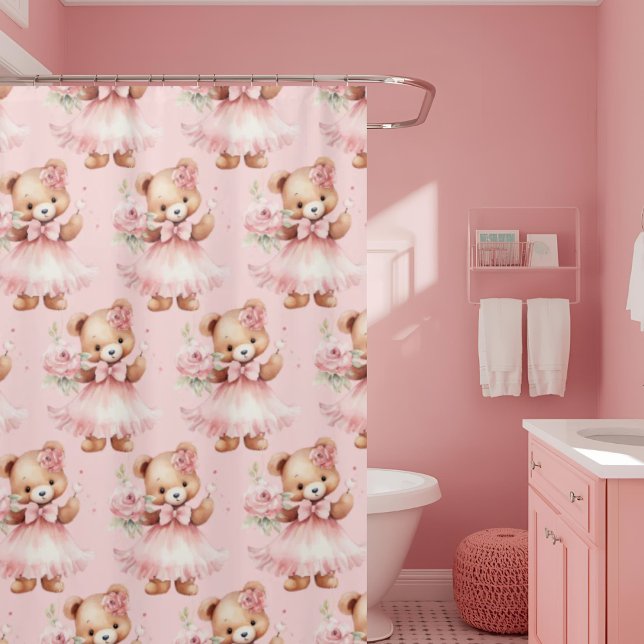Girly Pink Teddy Bear Shower Curtains (Creator Uploaded)