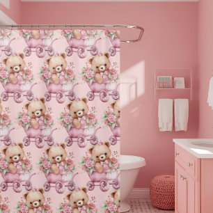 Girly Pink Teddy Bear Shower Curtains