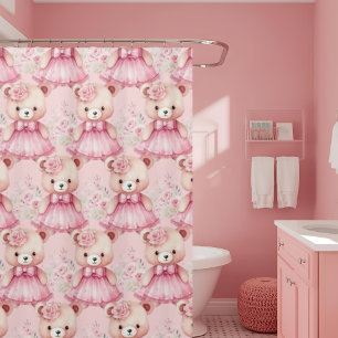 Girly Pink Teddy Bear Shower Curtains