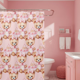 Girly Pink Teddy Bear Shower Curtains