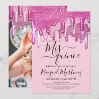 Girly Pink Thick Glitter Drips Photo Mis Quince