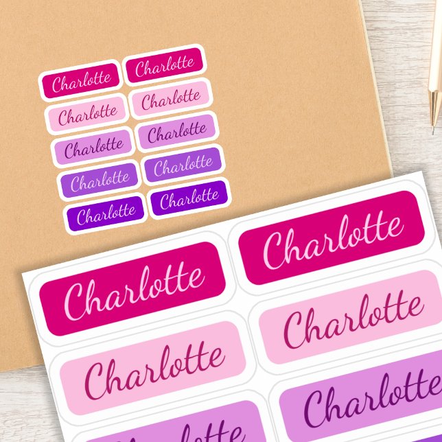 Girly Pink to Purple Elegant Signature Name Labels (Girly Name Labels 💗)
