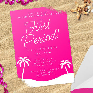 Girly Pink Trendy Beach First Period Party Invitation
