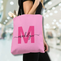 Girly Pink Trendy Modern Script Name Monogram