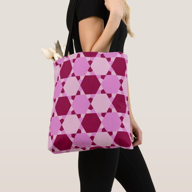 Girly Pink Triangle Optical Illusion Pattern Tote Bag (Close Up)