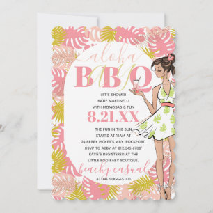 Girly Pink Tropical Aloha Baby BBQ Shower  Invitat Invitation