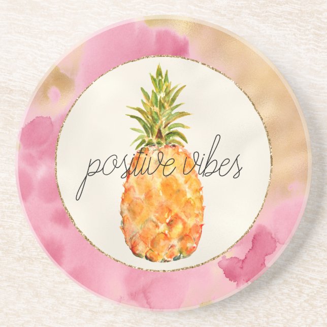 Girly Pink Tropical Pineapple Gold Glitter   Coaster (Front)