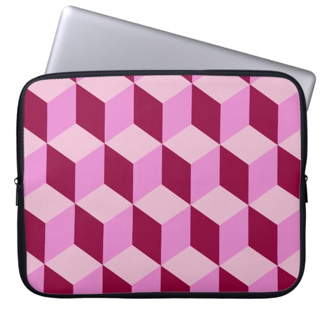 Girly Pink Tumbling Blocks Seamless Pattern Laptop Sleeve (Front)