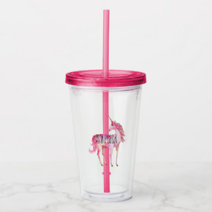 Girly Pink Unicorn Acrylic Tumbler