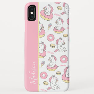 Girly Pink Unicorns and Doughnuts Pattern with Nam iPhone XS Max Case