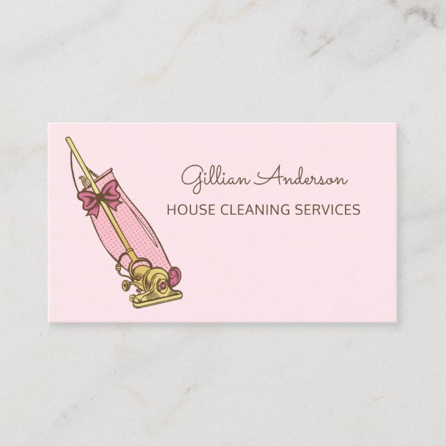 Girly Pink Vacuum Cleaner House Cleaning Services Business Card (Front)
