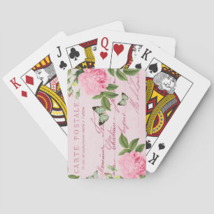 Girly pink vintage rose playing cards