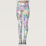 Girly Pink Violet Purple Gold Watercolor Flowers Leggings<br><div class="desc">This elegant and pretty designs depicts hand-painted blush pink, violet purple, and seafoam green watercolor flowers and leaves with faux printed gold foil floral silhouettes on top of a simple white background. It's modern, girly, feminine, country, and original. Stylise with this hand-painted design done by the artist of La Femme,...</div>