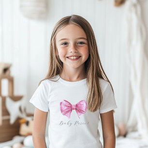 Girly Pink Watercolor Bow Baby Shower T-Shirt
