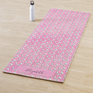 Girly Pink Watercolor Cats Custom Name Yoga Mat