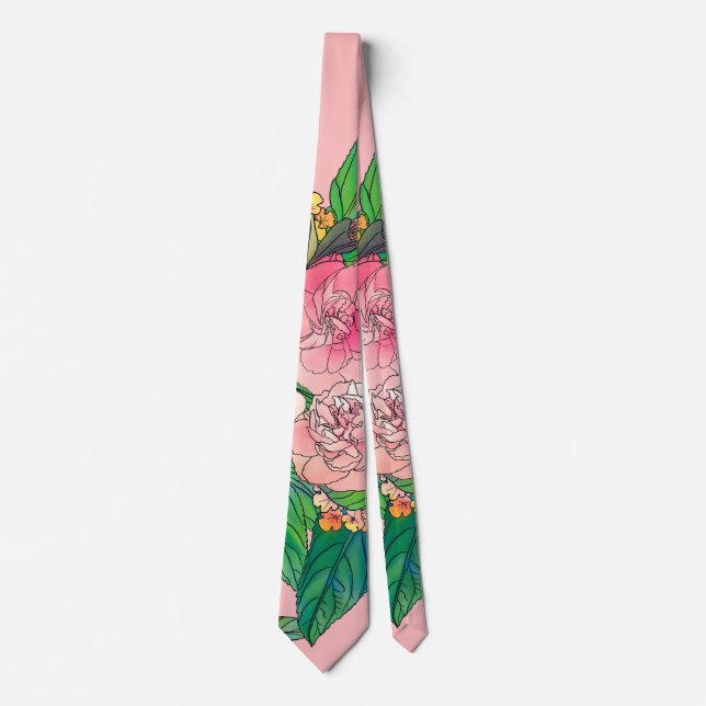 Girly Pink Watercolor Floral Hand Paint Tie (Front)