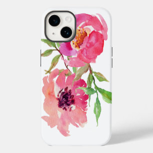 Girly Pink Watercolor Floral Pattern iPhone 14 Case