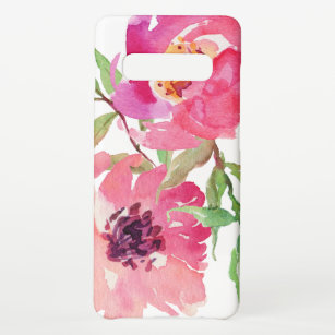 Girly Pink Watercolor Floral Pattern Samsung Galaxy Case