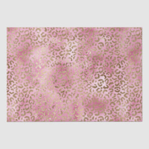 Girly Pink Watercolor Gold Leopard Print Tissue Paper