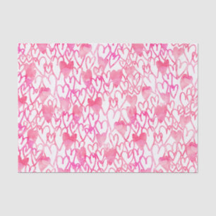 Girly pink watercolor hand drawn hearts pattern tissue paper