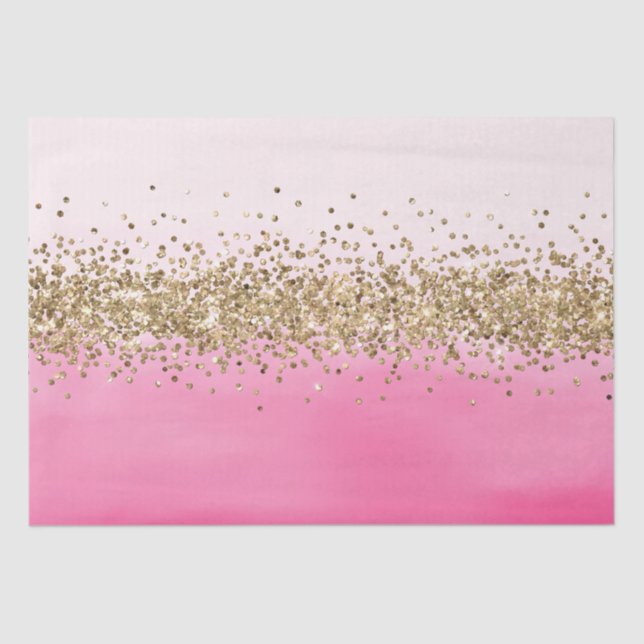 Girly Pink Watercolor Ombre Gold Glitter Glitz   Tissue Paper (Front)