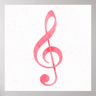 Girly Pink Watercolor Paint Music Note Treble Clef Poster