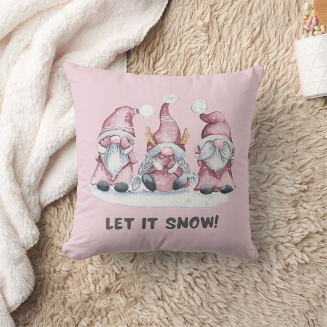 Girly Pink Watercolor Scandinavian Christmas Gnome Cushion (Blanket)