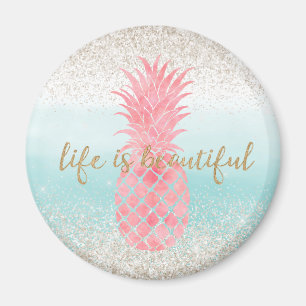 Girly Pink Watercolor Tropical Pineapple Magnet
