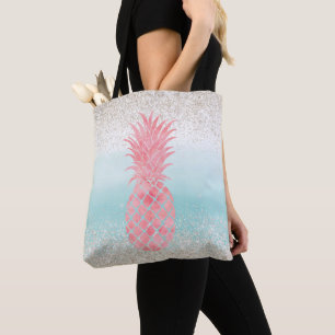 Girly Pink Watercolor Tropical Pineapple Tote Bag