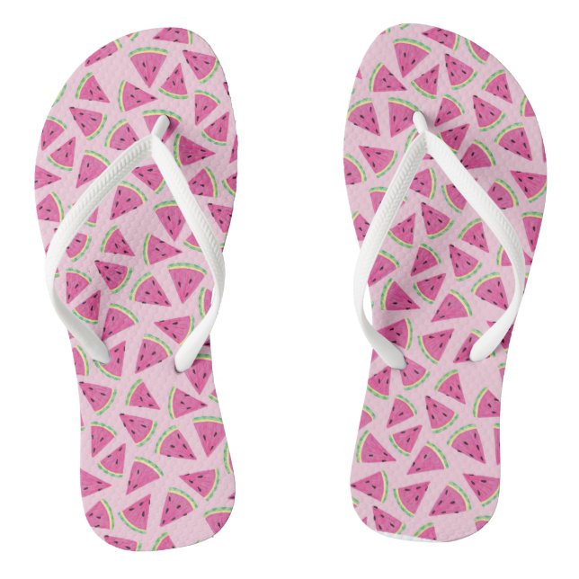 Girly Pink Watermelon Tropical Pattern Thongs (Footbed)