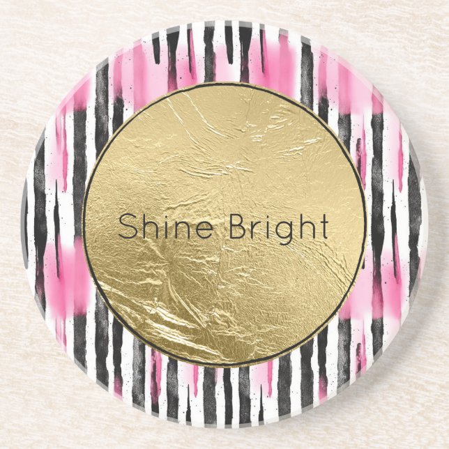 Girly Pink White Black Zebra Stripes Coaster (Front)
