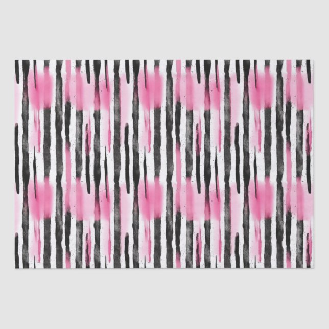 Girly Pink White Black Zebra Stripes Tissue Paper (Front)