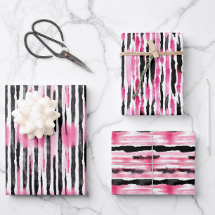 Girly Pink White Black Zebra Stripes Wrapping Paper Sheet