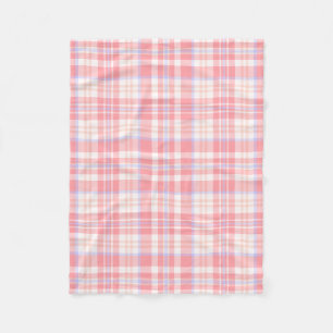 Girly Pink White Blue Plaid   Check Fleece Blanket