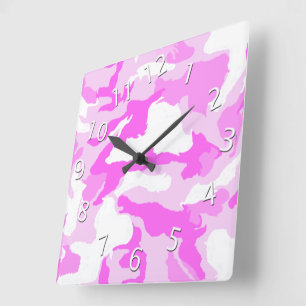 Girly Pink White Camouflage Background Artwork Square Wall Clock