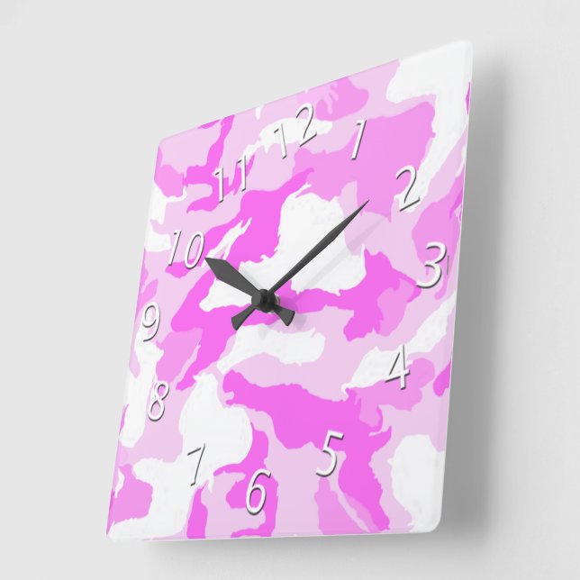 Girly Pink White Camouflage Background Artwork Square Wall Clock (Angle)