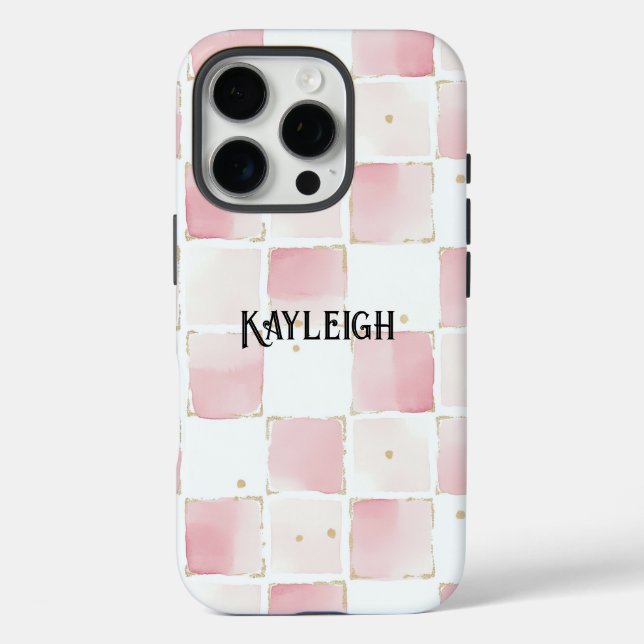 Girly Pink White Chic Squares Case-Mate iPhone Case (Back)