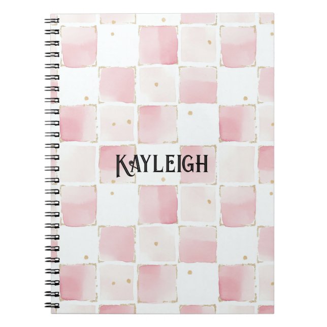 Girly Pink White Chic Squares Notebook (Front)