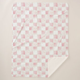 Girly Pink White Chic Squares Sherpa Blanket