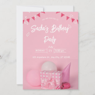 girly pink white cute giltter birthday invitation
