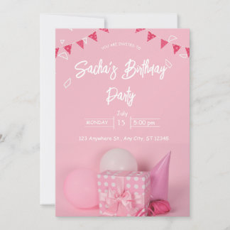 girly pink white cute giltter birthday invitation