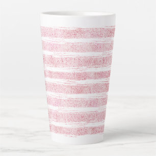 Girly Pink White Faux Glitter Stripes  Latte Mug