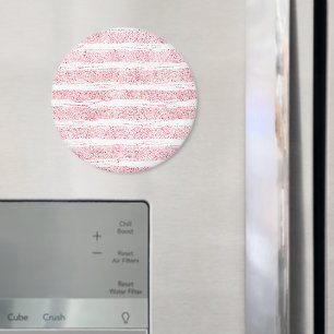 Girly Pink White Faux Glitter Stripes  Magnet