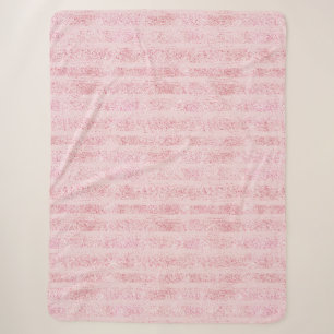 Girly Pink White Faux Glitter Stripes Sherpa Blanket