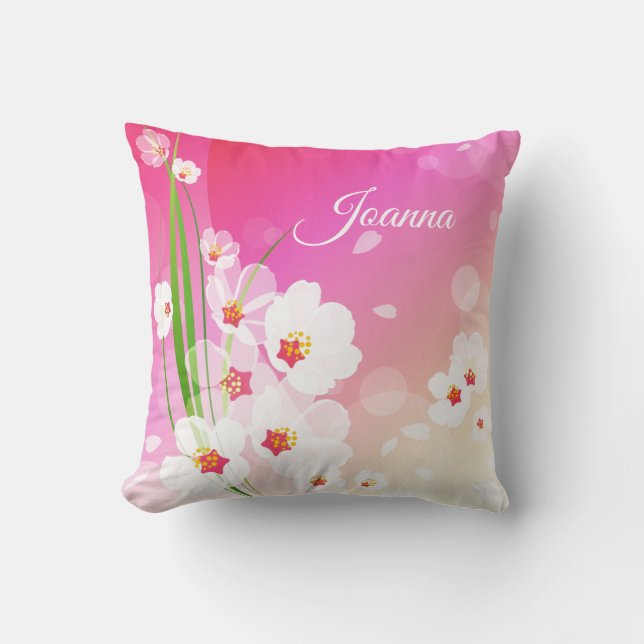 Girly Pink White Floral Collage Cushion (Front)
