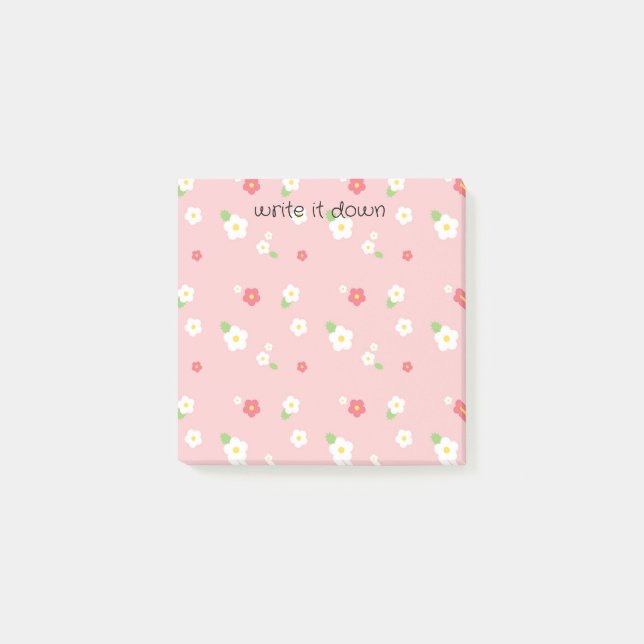 Girly Pink & White Flowers Write It Down  Post-it Notes (Front)
