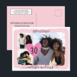 Girly Pink White Four Photo Collage Happy Birthday Holiday Postcard<br><div class="desc">This modern and cute Happy Birthday card is a sweet way to show your love to someone special on their birthday. It features the phrase, "Happy Birthday, " with their age and name in a black signature script typography on top of a three photo collage and a simple blush pink...</div>