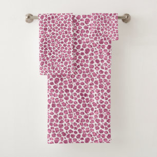Girly Pink White Glam Glitter Leopard Print   Bath Towel Set