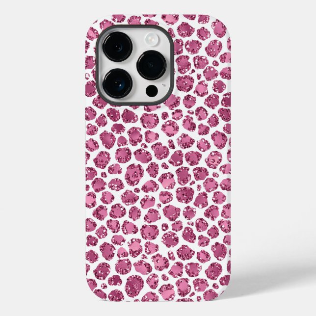 Girly Pink White Glam Glitter Leopard Print   Case-Mate iPhone Case (Back)
