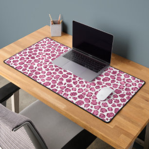 Girly Pink White Glam Glitter Leopard Print   Desk Mat
